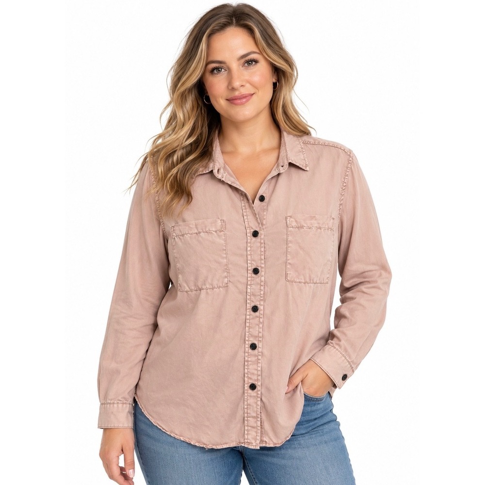 Universal Thread Mauve Pink Lyocell Button Down Shirt Long Sleeve Pockets Large